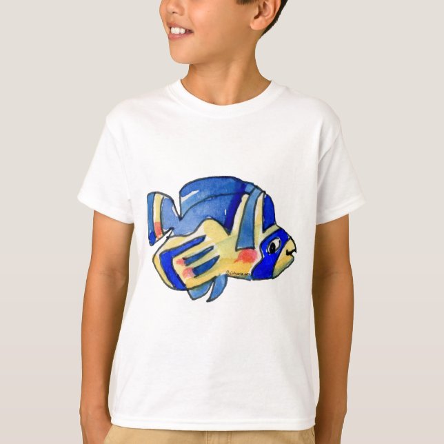 Cartoon Butterfly Blue Fish T-Shirt (Front)