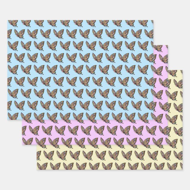 Cartoon Butterfly Wrapping Paper Sheet (Set)