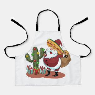 Cartoon cactus and Santa Claus wearing a sombrero Apron