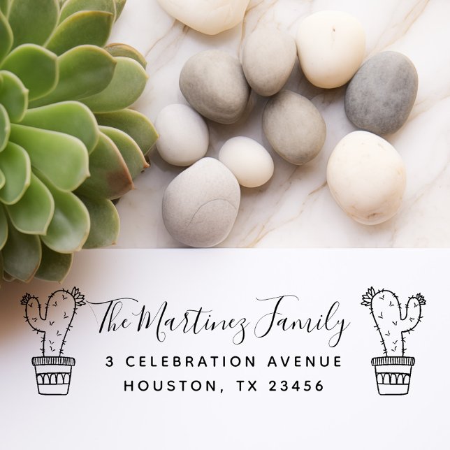 Cartoon Cactus Family Name & Return Address Self-inking Stamp (Creator Uploaded)