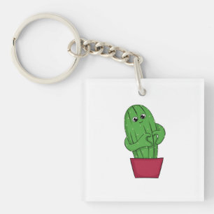 Cartoon Cactus making Heart Sign with Hands Key Ring