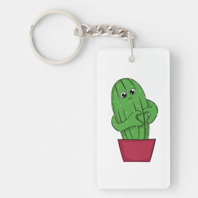 Cartoon Cactus making Heart Sign with Hands Key Ring (Front)