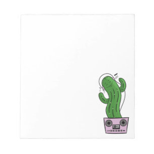 Cartoon Cactus with Headphones and Boombox as Pot Notepad