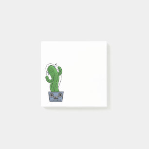 Cartoon Cactus with Headphones and Boombox as Pot Post-it Notes