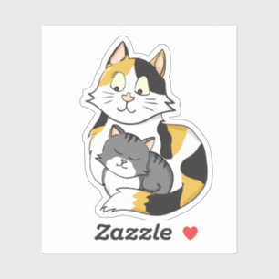 Cartoon Calico Cat and Tabby Kitten