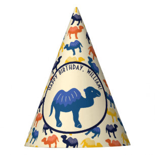 Cartoon Camel Blue Bactrian 2 Humps Personalised Party Hat