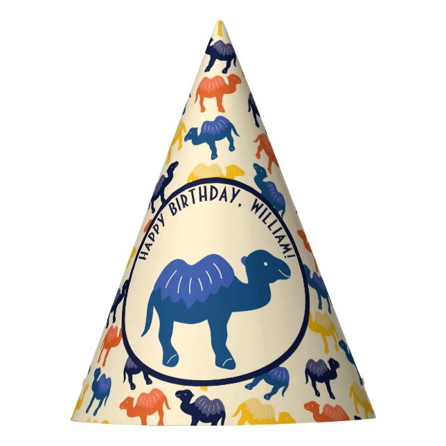 Cartoon Camel Blue Bactrian 2 Humps Personalised Party Hat (Front)