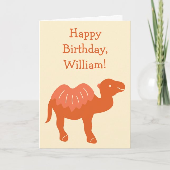 Cartoon Camel Orange Bactrian 2 Humps Personalised Card (Front)