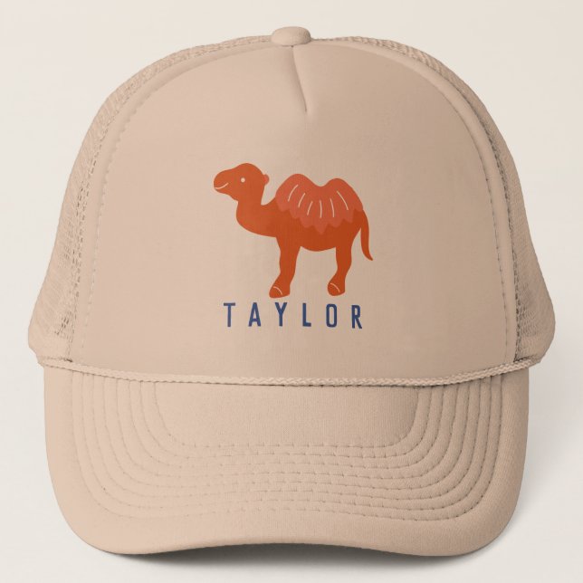 Cartoon Camel Orange Bactrian 2 Humps Personalised Trucker Hat (Front)