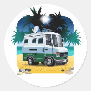 Cartoon Camper Classic Round Sticker