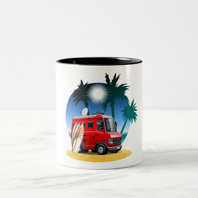 Cartoon Camper Two-Tone Coffee Mug (Center)