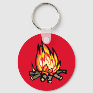 Cartoon Campfire fire burning oranges yellows Keyc Key Ring