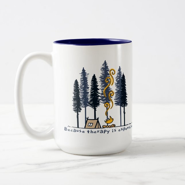 Cartoon Camping Two-Tone Coffee Mug (Left)