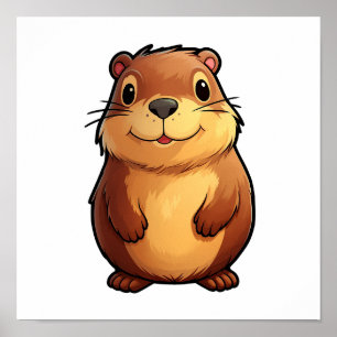 Cartoon capybara illustration poster