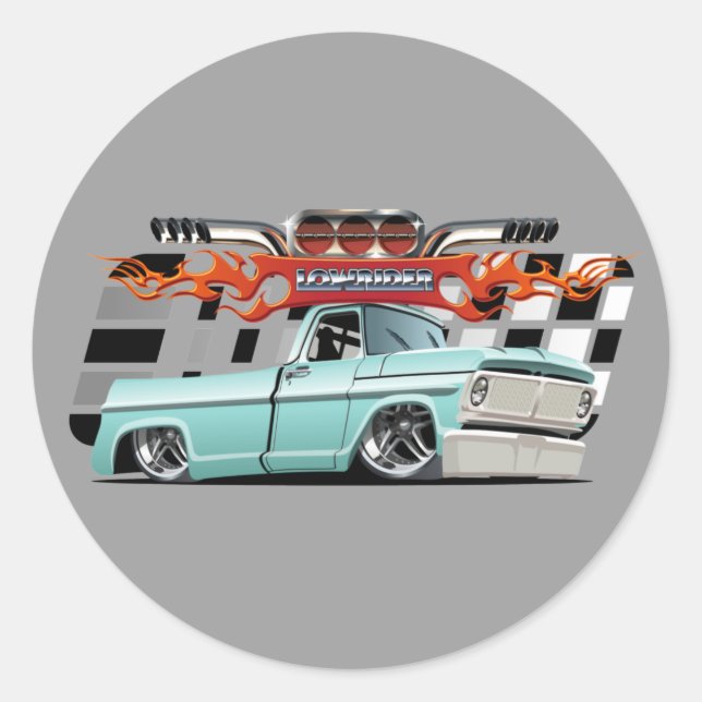 Cartoon car classic round sticker (Front)