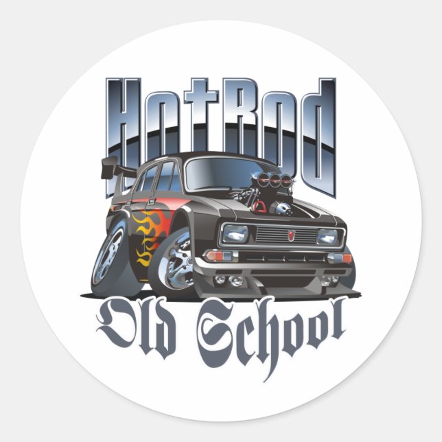 Cartoon car classic round sticker (Front)