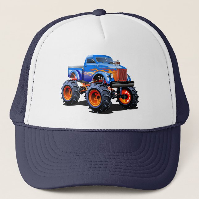 Cartoon car classic round sticker trucker hat (Front)
