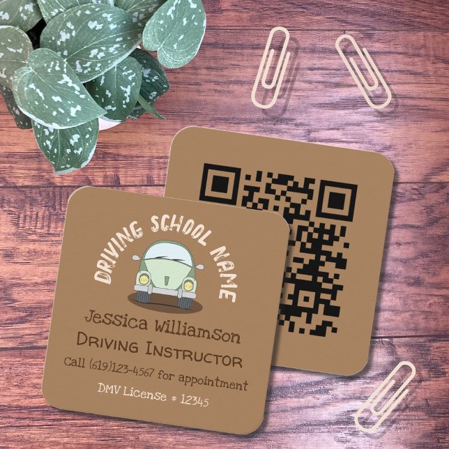 Cartoon Car Driving Instructor Brown Business Card (Creator Uploaded)