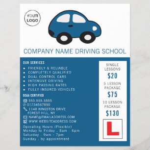 Cartoon Car, Driving School, Instructor Advert Flyer