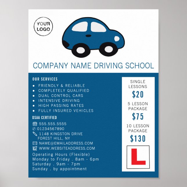 Cartoon Car, Driving School, Instructor Advert Poster (Front)