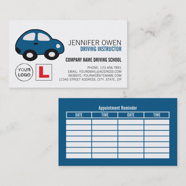 Cartoon Car, Driving School/Instructor Appointment Business Card (Front/Back)