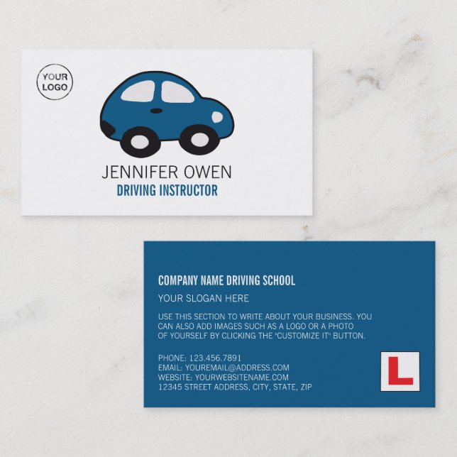Cartoon Car, Driving School, Instructor Business Card (Front/Back)