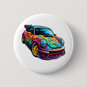 Cartoon car illustration 6 cm round badge
