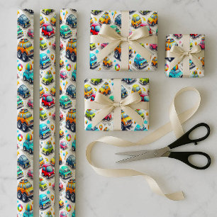 Cartoon Cars Colourful Kids Wrapping Paper Bundle
