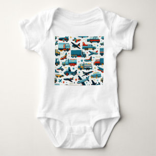 Cartoon cars trucks aeroplane Baby Bodysuit