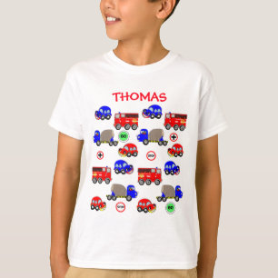 Cartoon Cars Trucks Fire Engines Cute Personalised T-Shirt