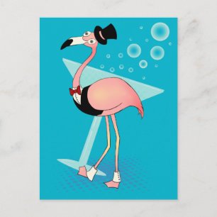 Cartoon Casino Flamingo with Martini Postcard