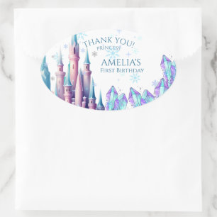 Cartoon Castle 1st Birthday Paper Oval Sticker