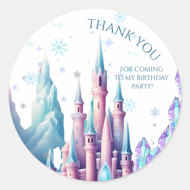  Cartoon Castle Frozen Kingdom 1st Birthday Classic Round Sticker (Front)