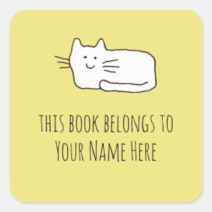 Cartoon Cat Add Your Own Name Bookplate Stickers