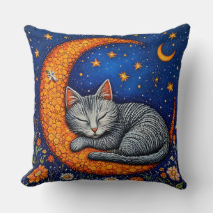 Cartoon cat and moon cushion