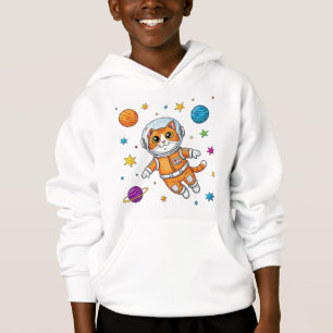 Cartoon Cat Astronaut Floating in Space