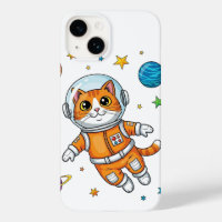 Cartoon Cat Astronaut Floating in Space