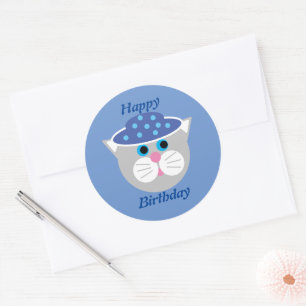 Cartoon Cat Birthday Sticker