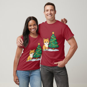 Cartoon Cat by Christmas Tree Snowy Sticker T-Shirt