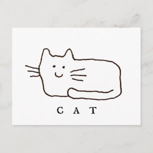 Cartoon Cat Doodle Line Art Postcard