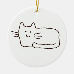 Cartoon Cat Doodle Line Drawing Ceramic Ornament