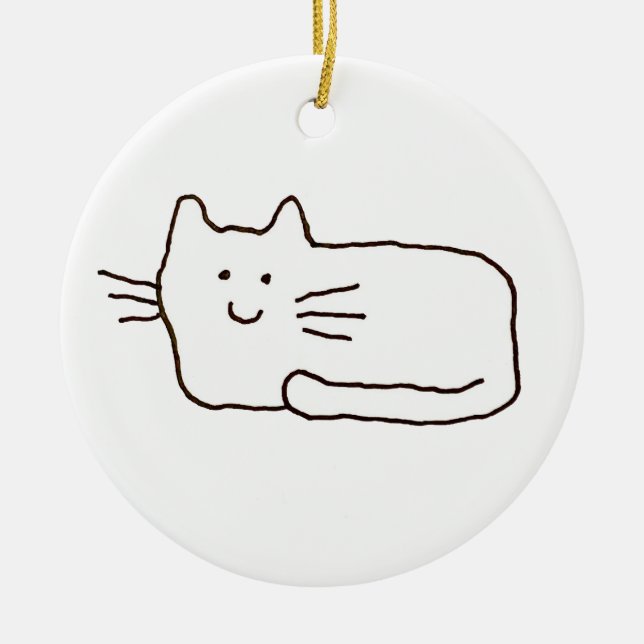 Cartoon Cat Doodle Line Drawing  Ceramic Ornament (Front)