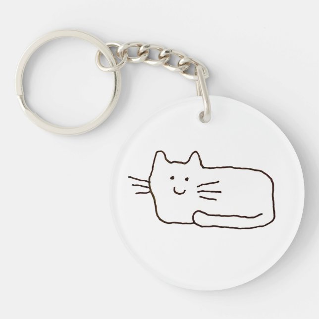 Cartoon Cat Doodle Line Drawing  Key Ring (Front)