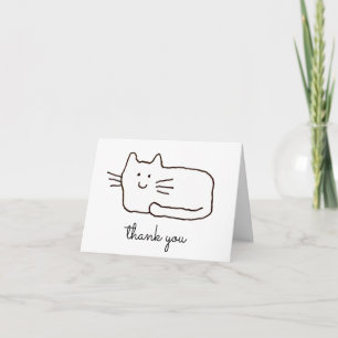 Cartoon Cat Doodle Line Thank You Folded Note Card
