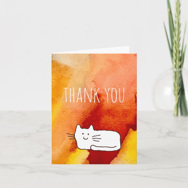 Cartoon Cat Doodle Thank You Folded Note Card (Front)
