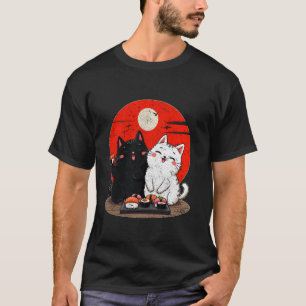Cartoon Cat Eating Sushi Lover Women Men Kids Cute T-Shirt