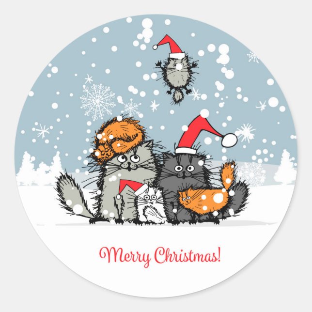 Cartoon Cat Family Classic Round Sticker (Front)