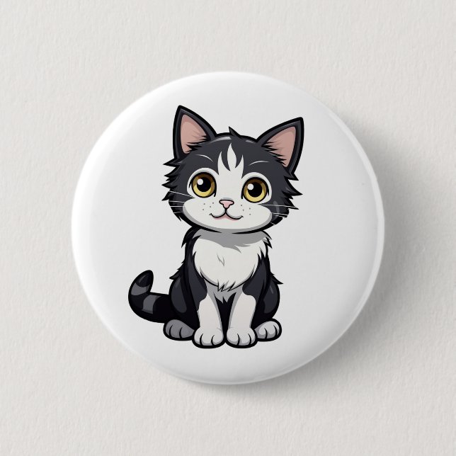 Cartoon cat illustration 6 cm round badge (Front)
