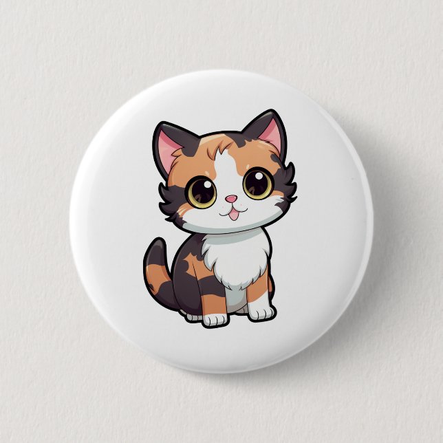 Cartoon cat illustration 6 cm round badge (Front)