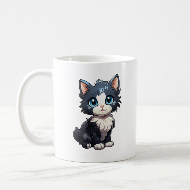 Cartoon cat illustration coffee mug (Left)